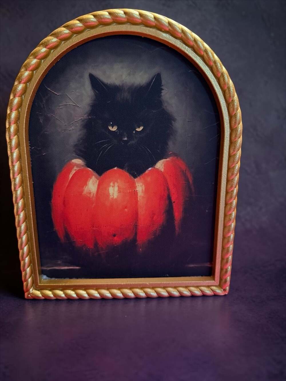 Sixtrees Black Cat in Pumpkin Picture Frame 7.5x9.5 Gold Halloween